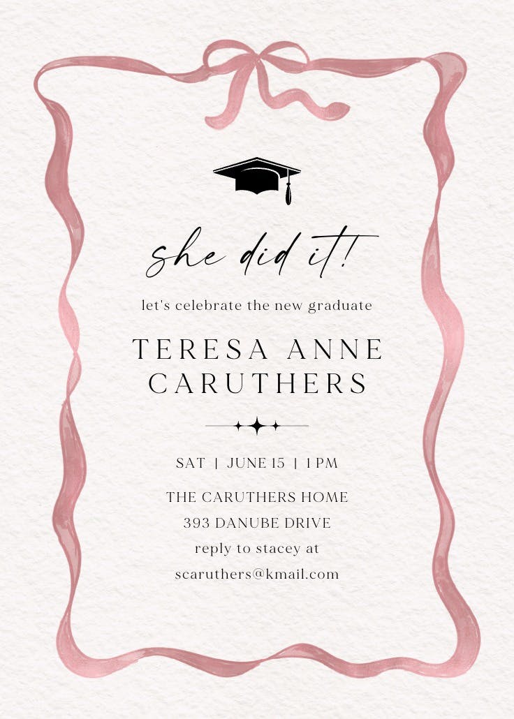 Delicate ribbon - graduation party invitation